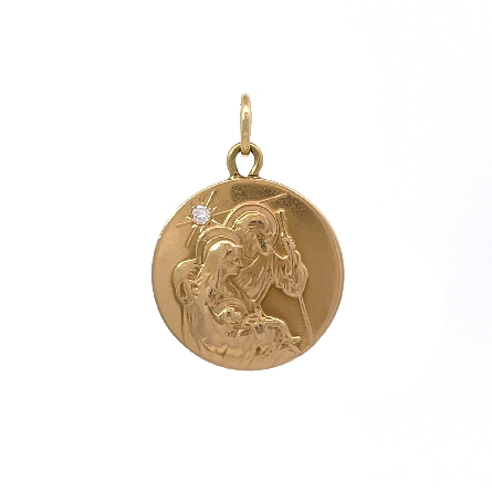 14K Yellow Gold Estate Nativity Scene Disc Pend...
