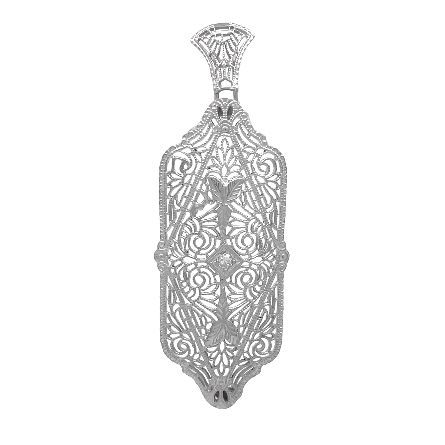 10K White Gold Estate Antique Filigree Pendant ...