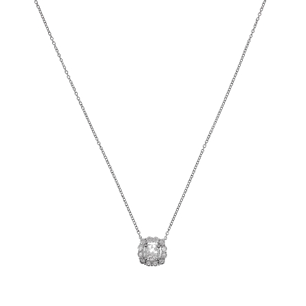 18K White Gold Estate Cushion Halo Necklace w/1...