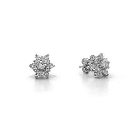 14K White Gold Estate Flower Cluster Earrings w...