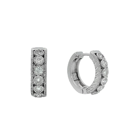 14K White Gold Estate Milgrain Bezel Set Huggie...
