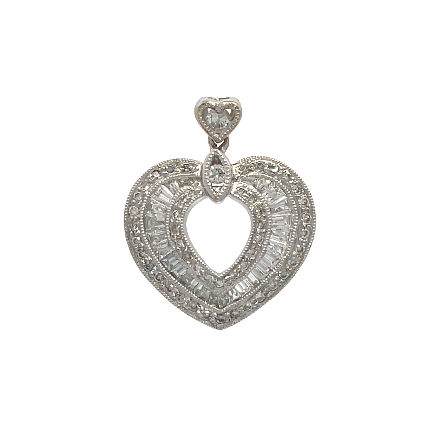 18K White Gold Estate Milgrain Edge Heart Penda...