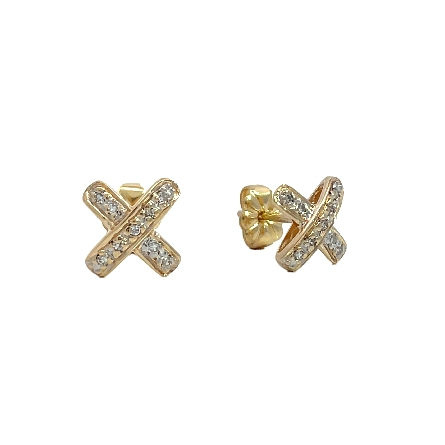 14K Yellow Gold Estate X Post Back Earrings w/1...