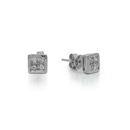 18K White Estate Invisible Set Stud Earrings w/...