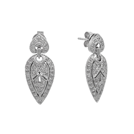 18K White Gold Estate Milgrain Edge Drop Earrin...