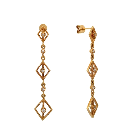 14K Yellow Gold Estate Diamond Shape Drop Earri...