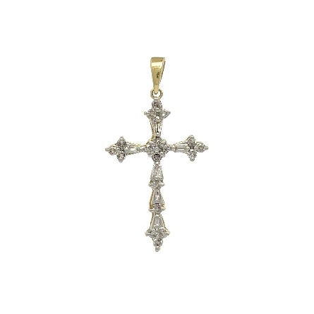 14K Two Tone Estate Prong Set Cross Pendant w/1...