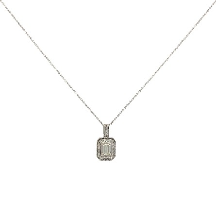 14K White Gold Estate Milgrain Halo Pendant w/1...
