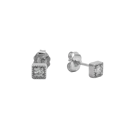 14K White Gold Estate Square Milgrain Stud Earr...