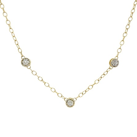 14K Yellow Gold Estate 3Station Cluster Necklac...