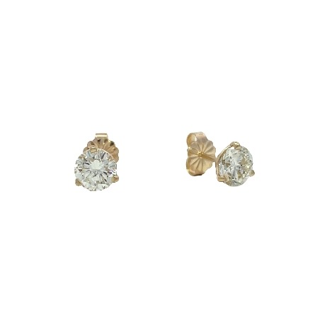 14K Yellow Gold Estate Stud Earrings w/2 Diamon...