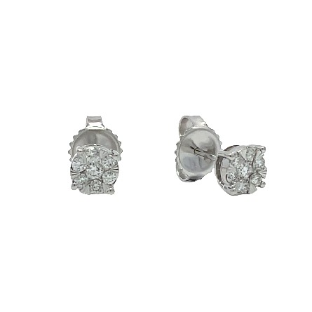 14K White Gold EState Round Cluster Stud Earrin...