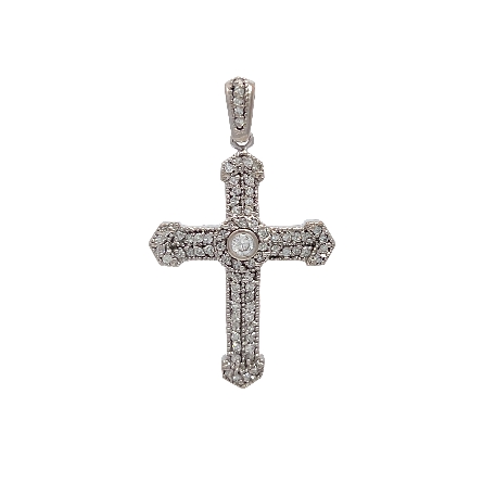 /home/earthtreasures/catalog.shopearthtreasures.com/imagedumplarge/EARTH_U3-303166.jpg 14K White Gold Estate Flared Edge Pave Cross Pe...