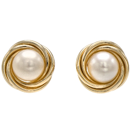 14K Yellow Gold Estate Love Knot Cultured Freshwater Pearl Earrings 1.40dwt 