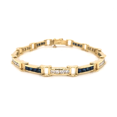 18K Yellow Gold Estate Channel Bar 6.5inch Bracelet w/Princess Cut Sapphire and Diams=1.45apx SI H-I 10.2dwt