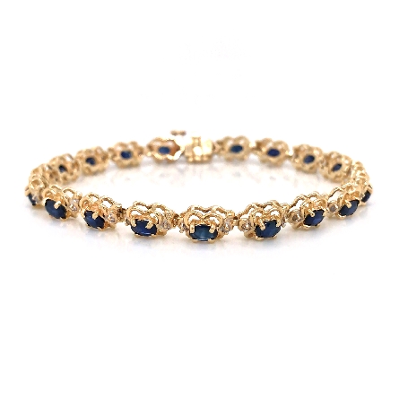 14K Yellow Gold Estate 7inch Floral Sapphire Br...