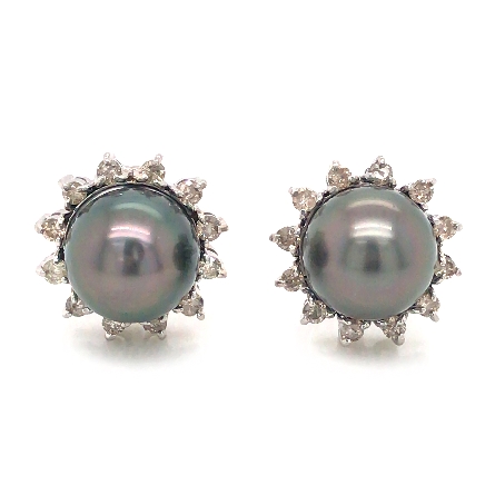 14K White Gold Estate Dyed Cultured Pearl Stud Earrings w/Diams=.27apx I2 H-I 2.4dwt