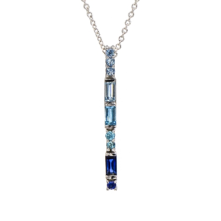 14K White Gold 16-18inch 29x2.34mm Vertical Bar Faded Blue Topaz and Sapphire Necklace #87141