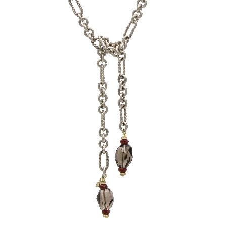 Sterling Silver and 18K Yellow Gold Estate 36inch David Yurman Smokey Quartz and Carnelian Lace-Up Necklace 58.5dwt