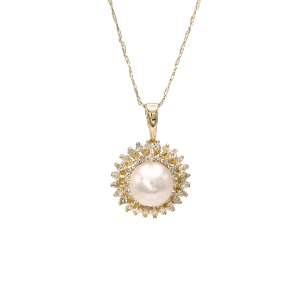 14K Yellow Gold Estate Cultured Pearl Halo Pend...