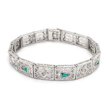 14K White Gold Estate 7inch Synthetic Green Fil...