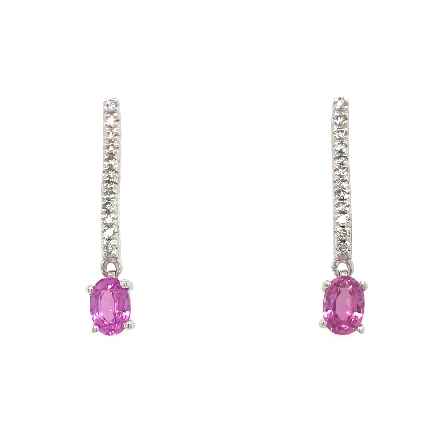 14K White Gold Estate Dangle Pink Sapphire Earrings w/Diams=.25apx SI H-I 2.1dwt