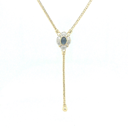 14K White and Yellow Gold Estate Cabochon Sapphire Y 16inch Necklace w/Fancy Chain 3.90dwt