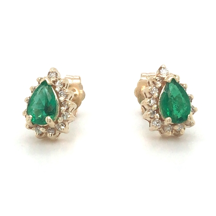 14K Yellow Gold Estate Pear-Shape Emerald Earrings w/Diams=.15apx SI2-I1 I-J 1.30dwt