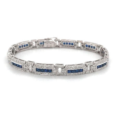 18K White Gold Estate Sapphire Bracelet and Dia...