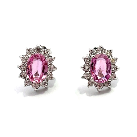 18K White Gold and Platinum Estate Pink Sapphire Halo Earrings w/Diamonds=.60apx SI I-J 2.4dwt
