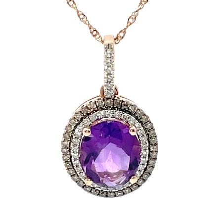 14K Rose Gold Estate Amethyst Pendant w/36 Brown Diams=.18apx SI and 36 Diams=.10apx SI H-I and 18inch Chain1.9dwt