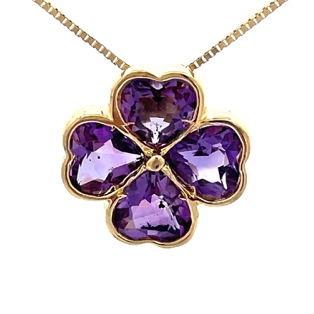18K Yellow Gold Estate Amethyst Clover Necklace...