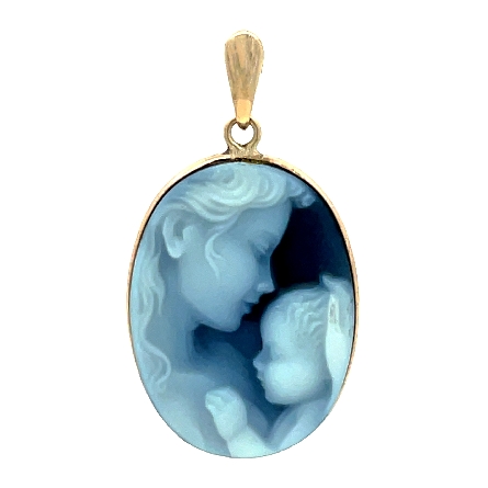 14K Yellow Gold Estate Blue Oval Onyx Cameo Mother and Child Pendant 1.3dwt