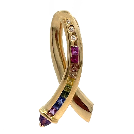 18K Yellow Gold Estate Rainbow Ribbon Slide w/Fancy Colored Sapphires and Diamonds=.05apx SI1 I 4.6dwt