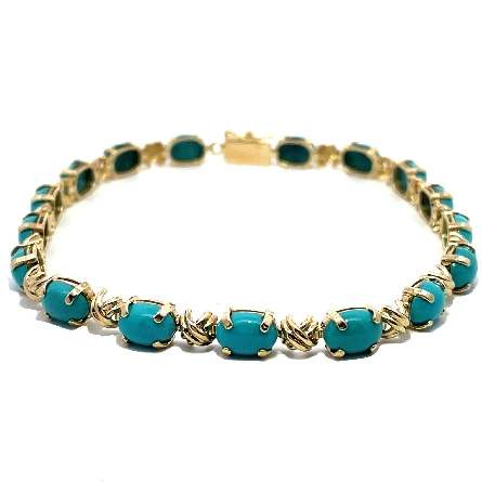 14K Yellow Gold Estate 8inch Oval Turquoise Bra...