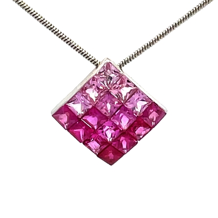 14K White Gold Estate Pink Sapphire Fade Invisible Set Pendant and 22inch Snake Chain 2.7dwt