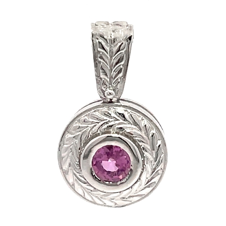 14K White Gold Estate Pink Sapphire Etched Beze...