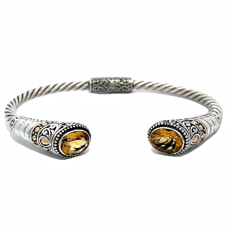 Sterling Silver and 18K Yellow Gold Estate Citrine Hinged Cuff Bangle Bracelet 15.0dwt