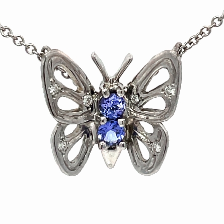 14K White Gold Estate Tanzanite Butterfly Necklace w/6Diamonds=.03ctw on 16in Cable Link Chain 2.30dwt