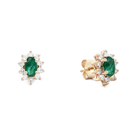 14K Yellow Gold Estate Emerald Oval Halo Stud E...