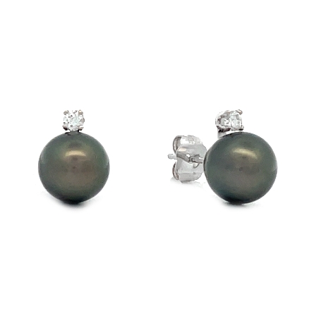 14K White Gold Estate Black Tahitian 8.6mm Pear...