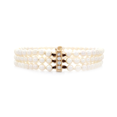 14K Yellow Gold Estate 3Row Cultured Pearl 7inc...