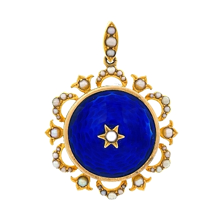 14K Yellow Gold Estate Seed Pearls and Blue Ena...