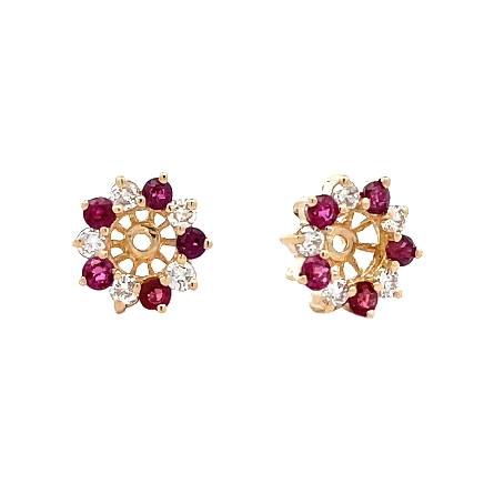 14K Yellow Gold Estate Ruby Prong Set Halo Stud...