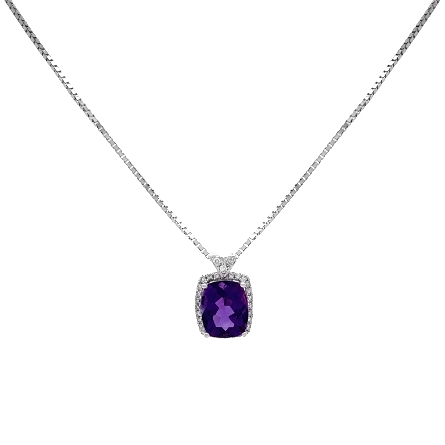 14K White Gold Estate Amethyst Cushion Halo Pen...