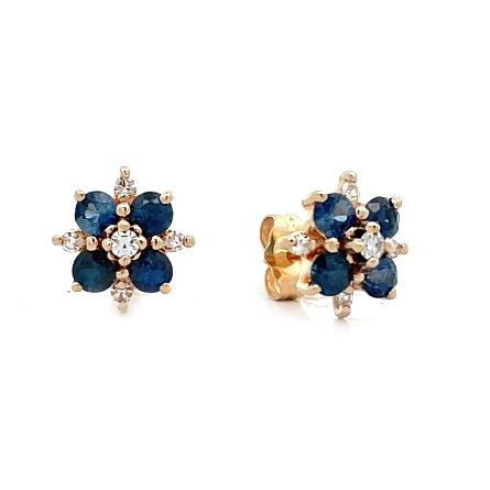 14K Yellow Gold Estate Sapphire Cluster Post Ba...