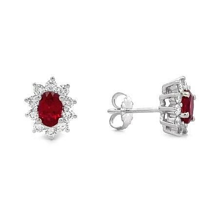 18K White Gold Estate Ruby Halo Stud Earrings w...