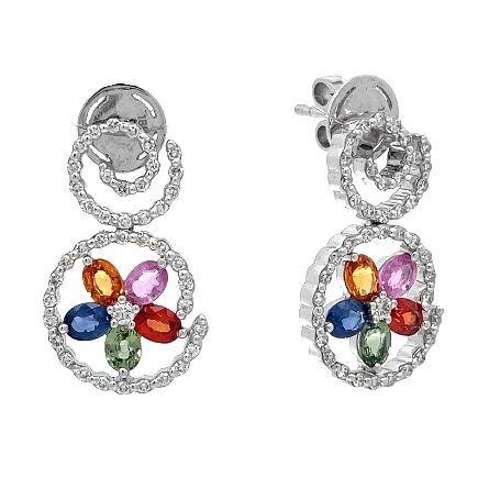 18K White Gold Estate Fancy Sapphire Spiral Dro...