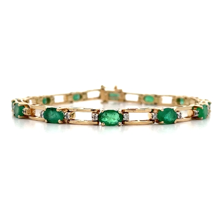14K Yellow Gold Estate Oval Emerald Bar Link Br...