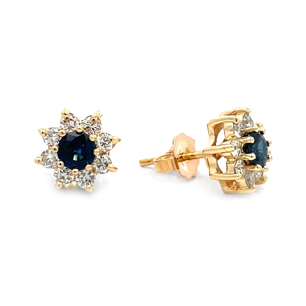 14K Yellow Gold Estate Sapphire Cluster Stud Ea...